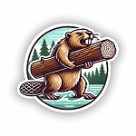 Beaver Carrying Log  Sticker (Peel N' Stick)